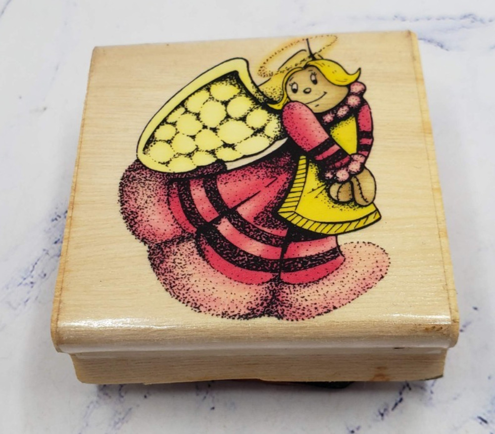 Cute Mother Angel Sky Kids Wood Mounted Rubber Stamp